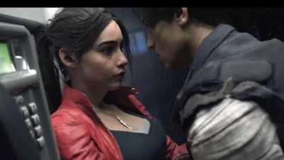 Claire Redfield And Leon In A Phone Booth